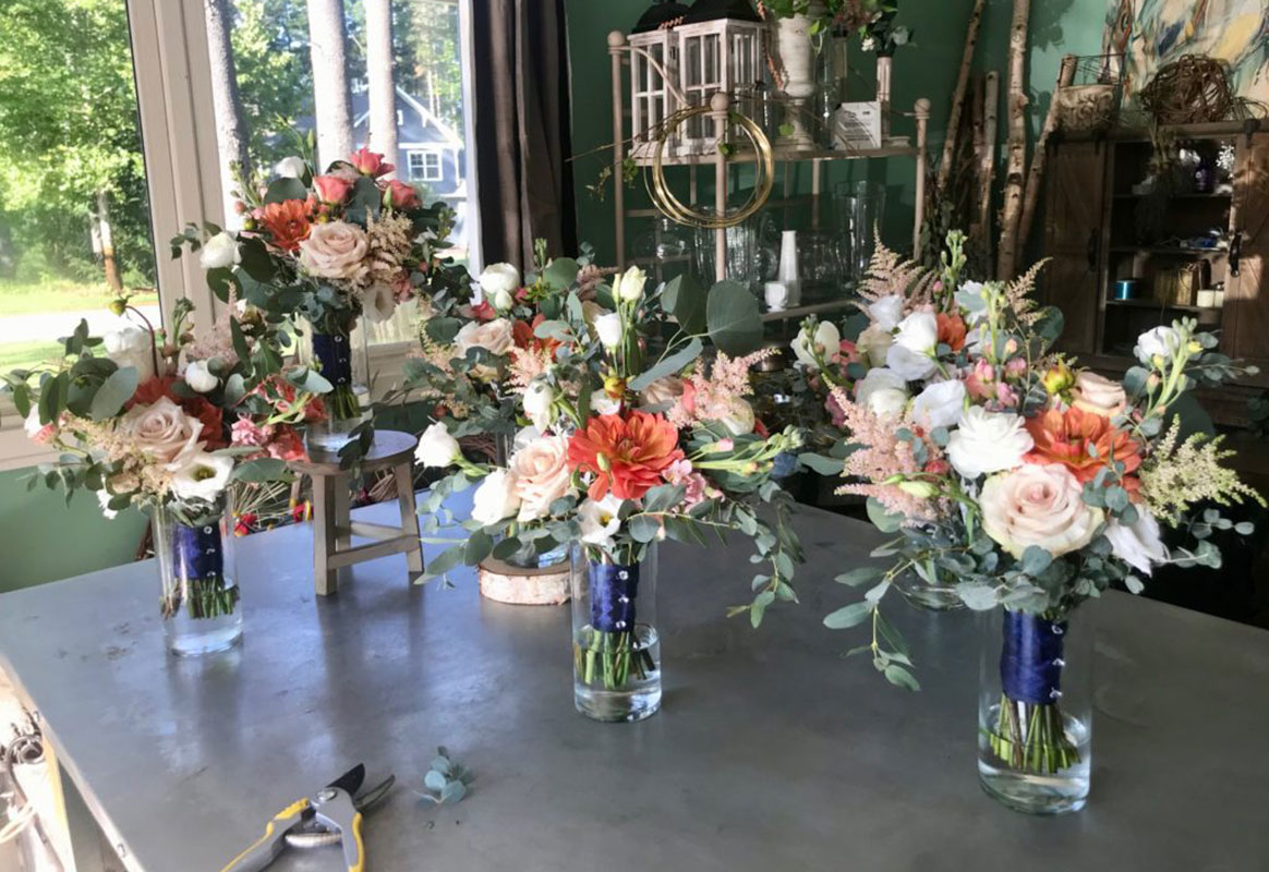 Art in Bloom's Studio - a display of bridal bouquets from our studio.