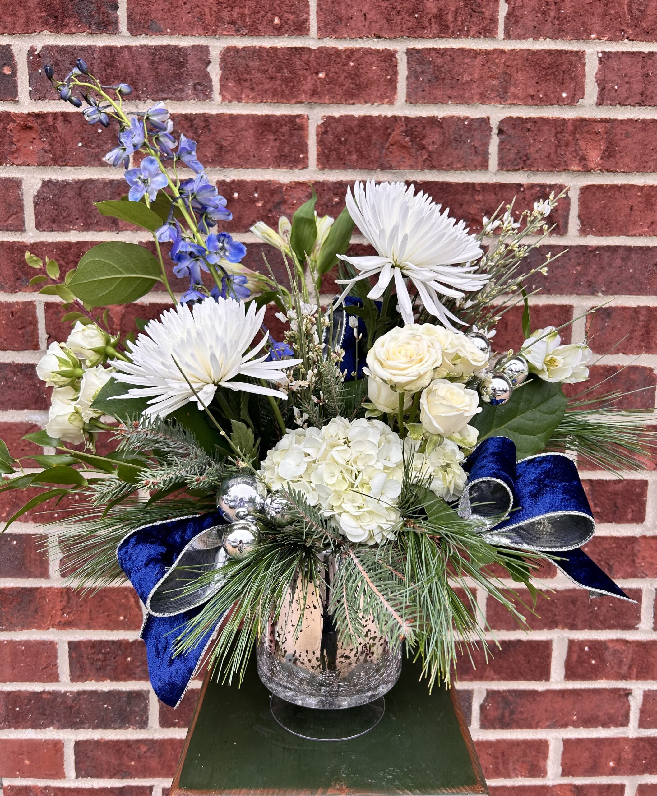 Blue, White & Silver Vase