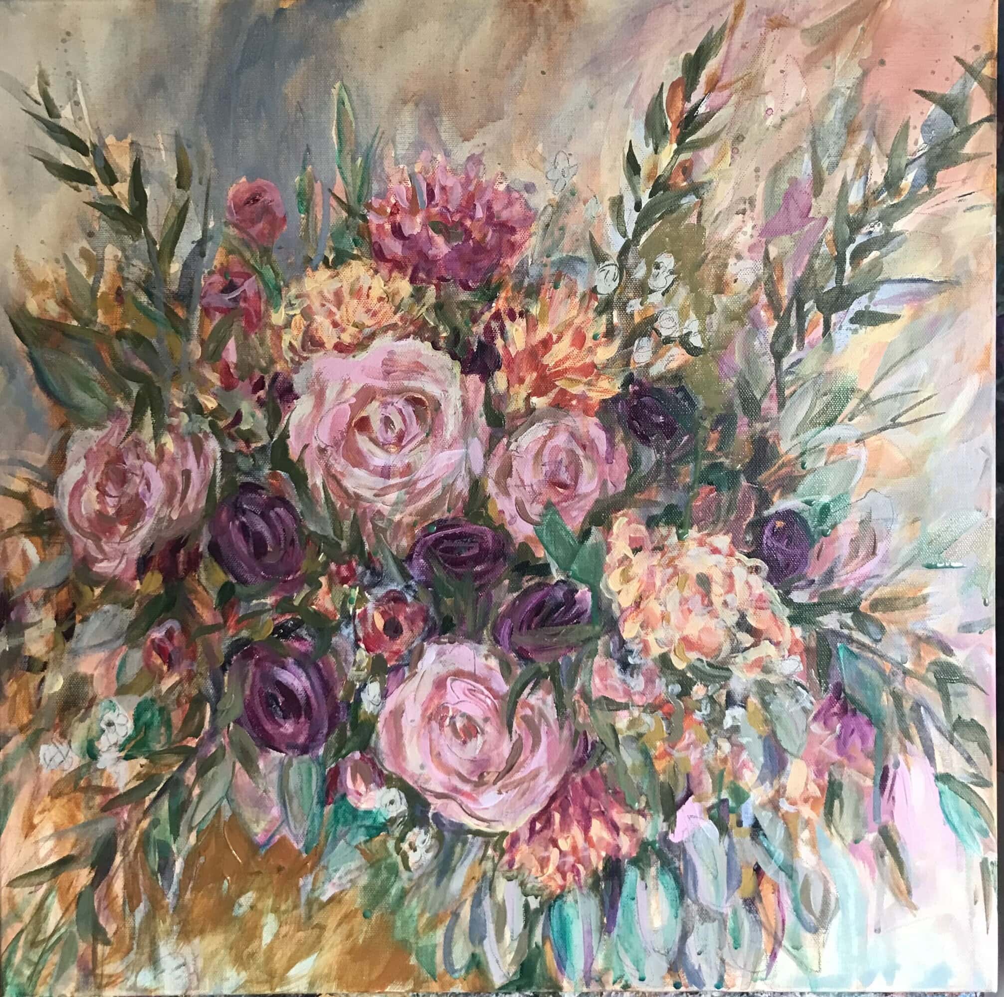 Wedding keepsake - a painting of a bridal bouquet- by Tracey Flanigan, owner of Art in Bloom Floral Studio.