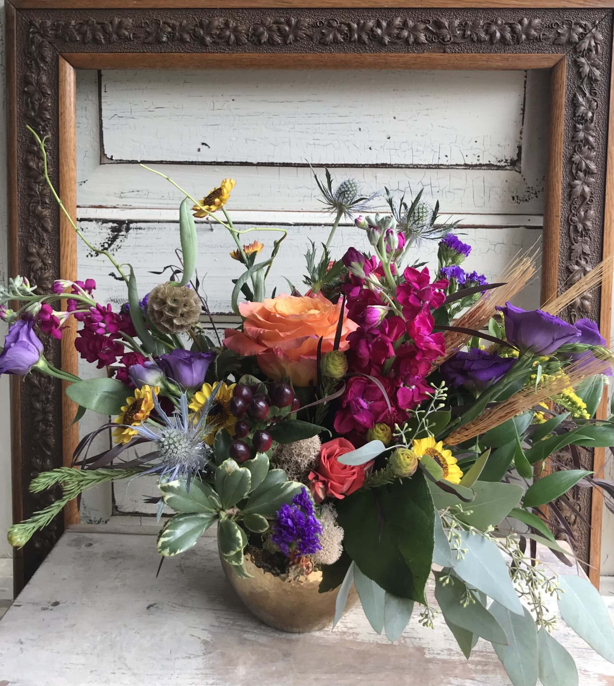 Jewel Toned arrangement from Art in Bloom Floral Studio in Howell, Michigan.