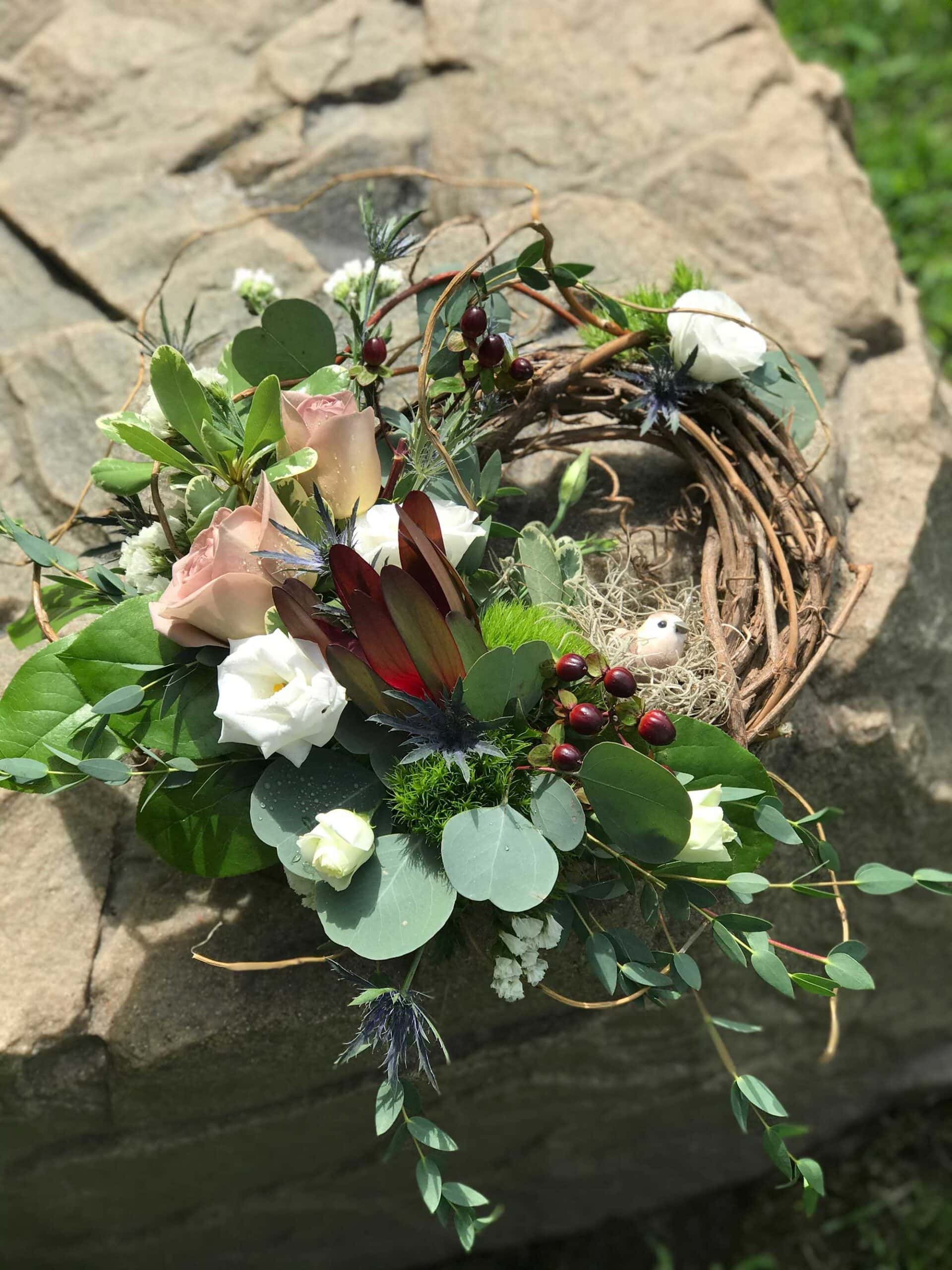 Mini Sympathy Wreath A small wreath floral arrangement from Art in Bloom Floral Studio in Howell, Michigan.